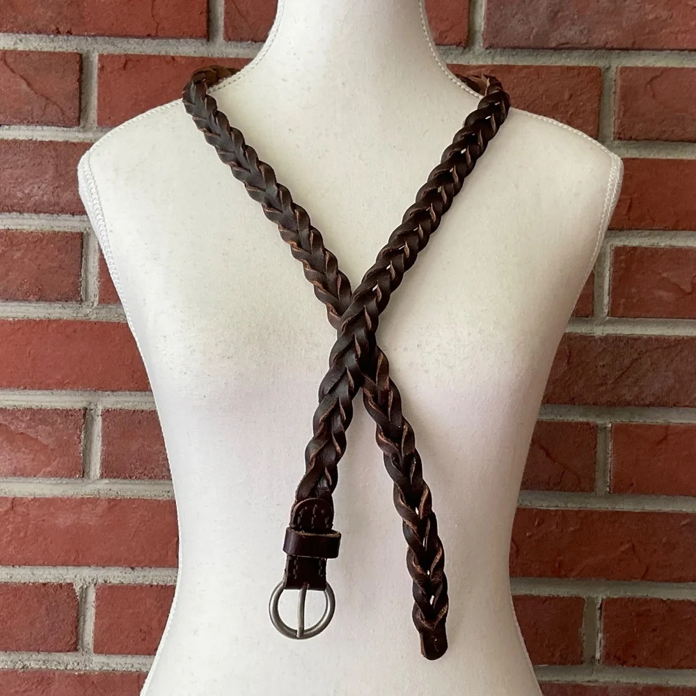 NEW Brown Braided Leather Adjustable Belt Size M/L NWOT